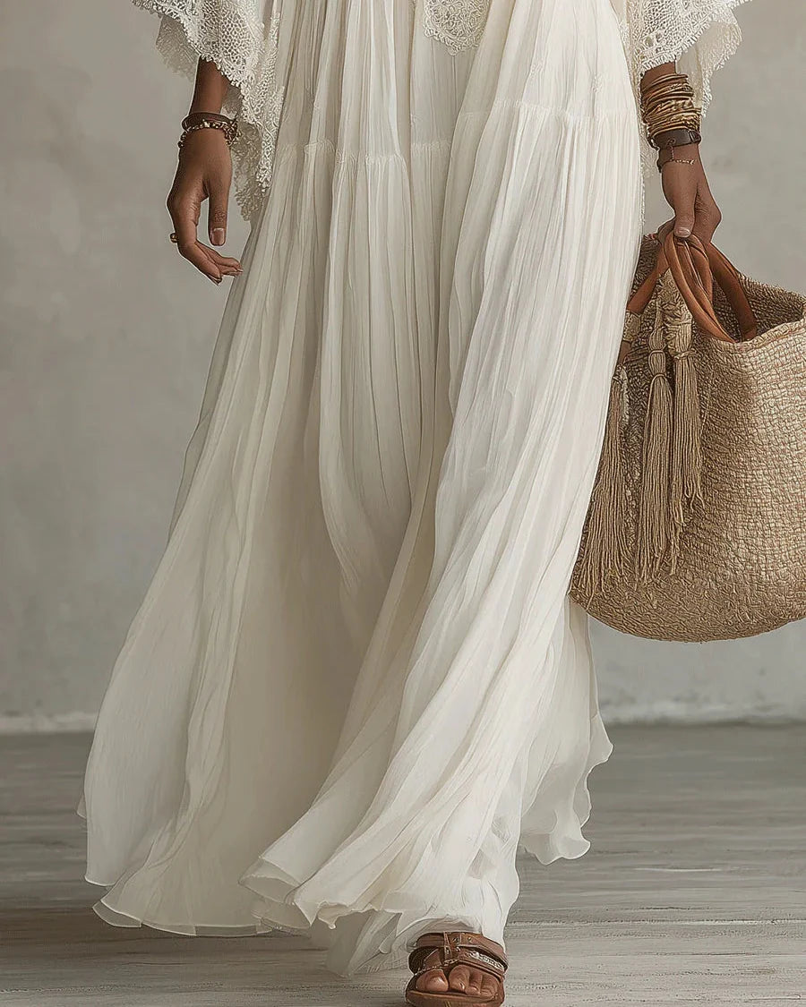 Adelaida | Robe longue ivoire avec manches batwing