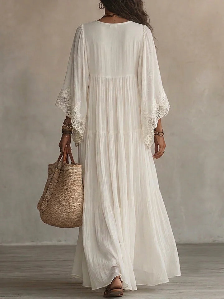 Adelaida | Robe longue ivoire avec manches batwing