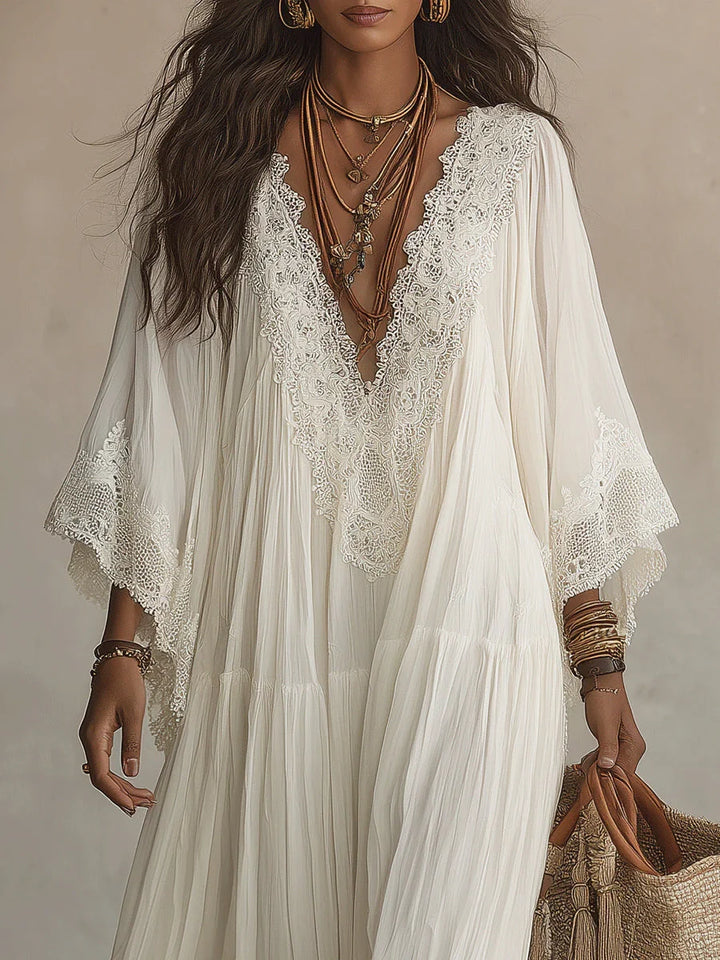 Adelaida | Robe longue ivoire avec manches batwing