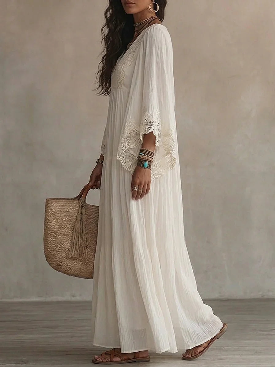 Adelaida | Robe longue ivoire avec manches batwing