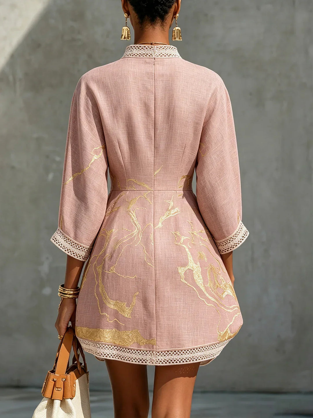 Calista Robe Mini Rosa avec Encolure en V