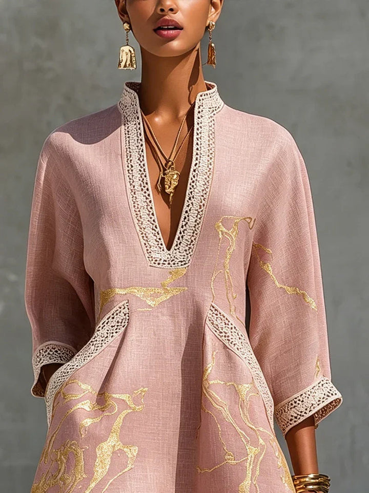 Calista Robe Mini Rosa avec Encolure en V