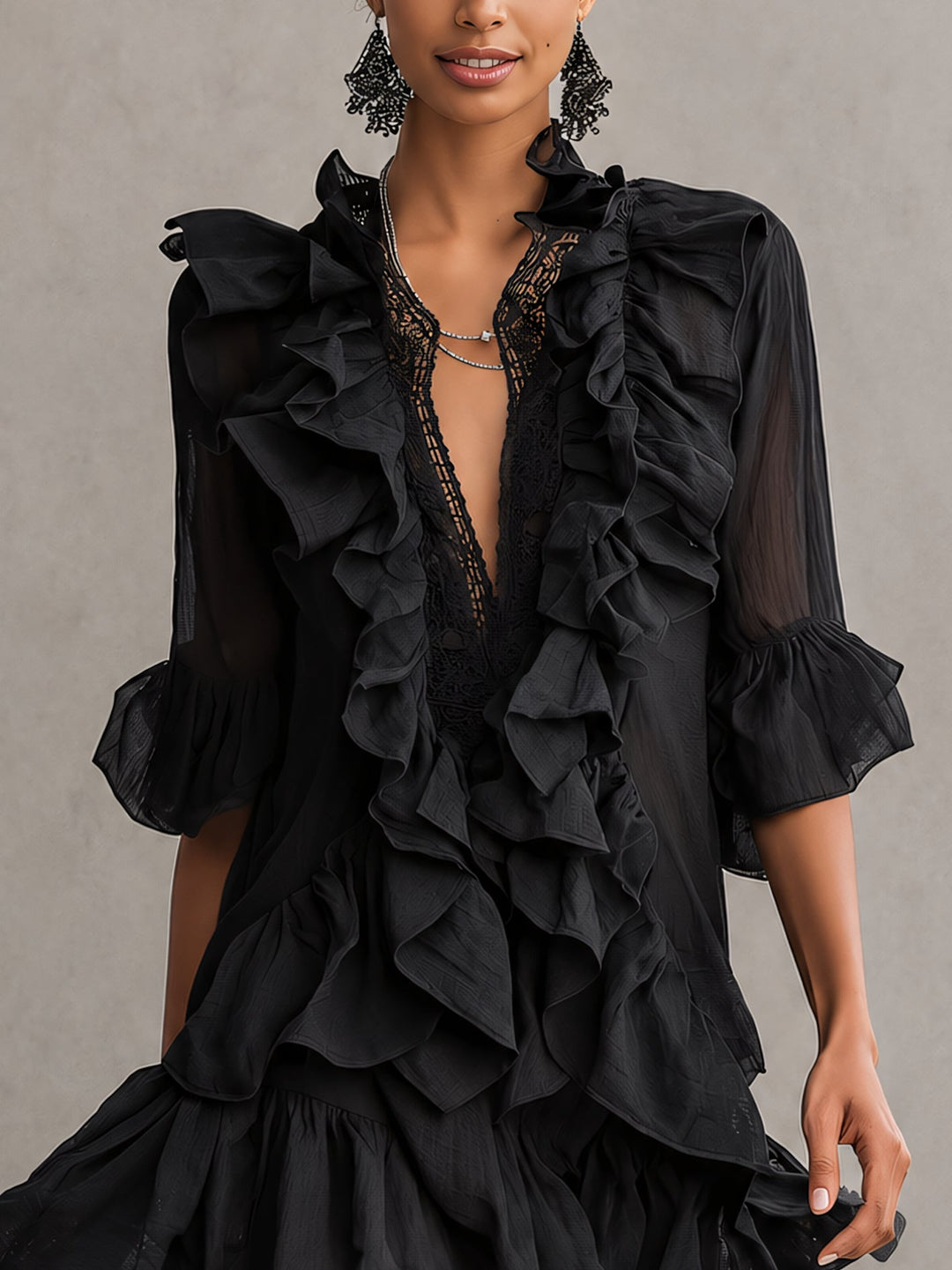 Anaïs | Robe Mini Noire à Volants