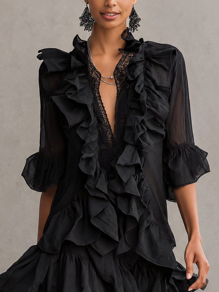Anaïs | Robe Mini Noire à Volants