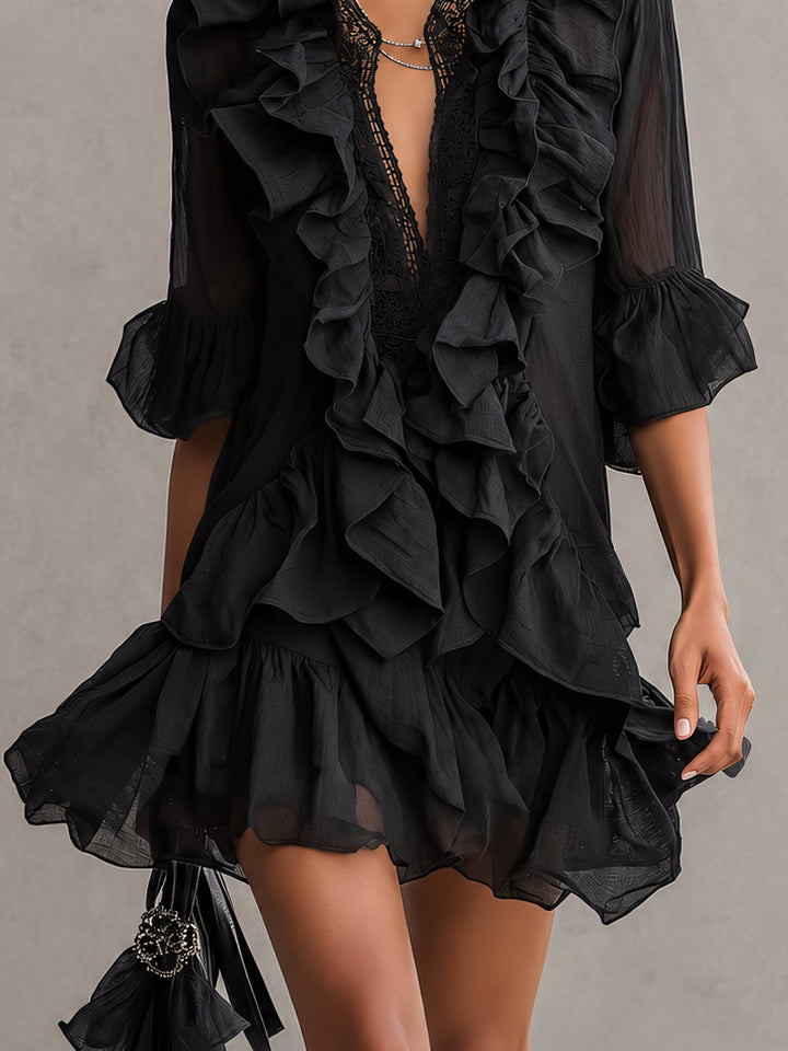 Anaïs | Robe Mini Noire à Volants