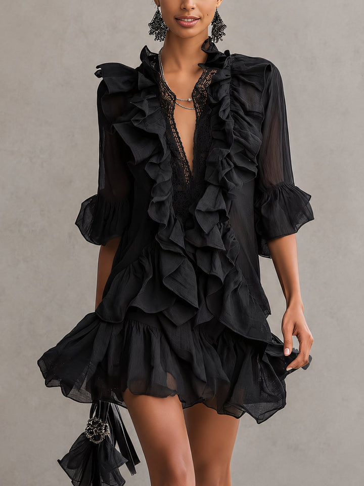 Anaïs | Robe Mini Noire à Volants