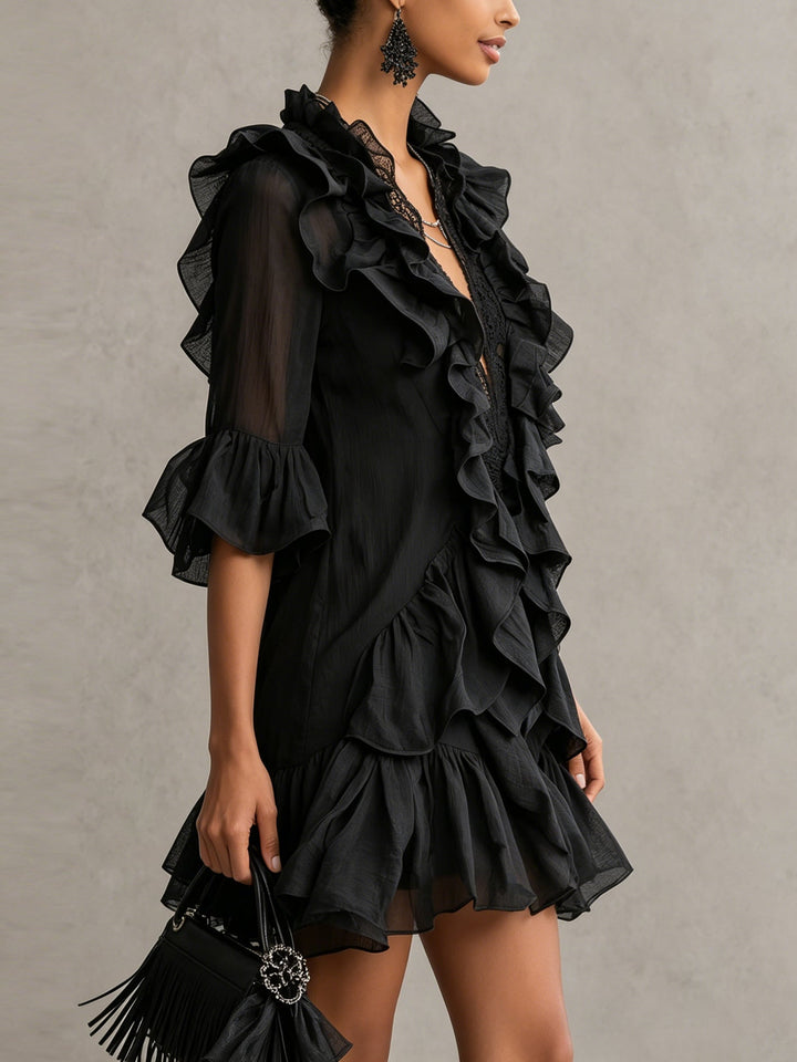 Anaïs | Robe Mini Noire à Volants