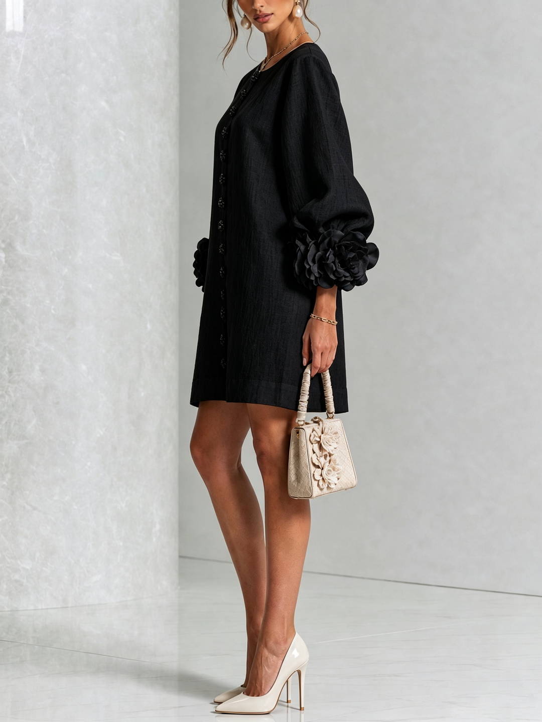Florence™ | Robe Trapèze Courte à Fleurs et Boutons