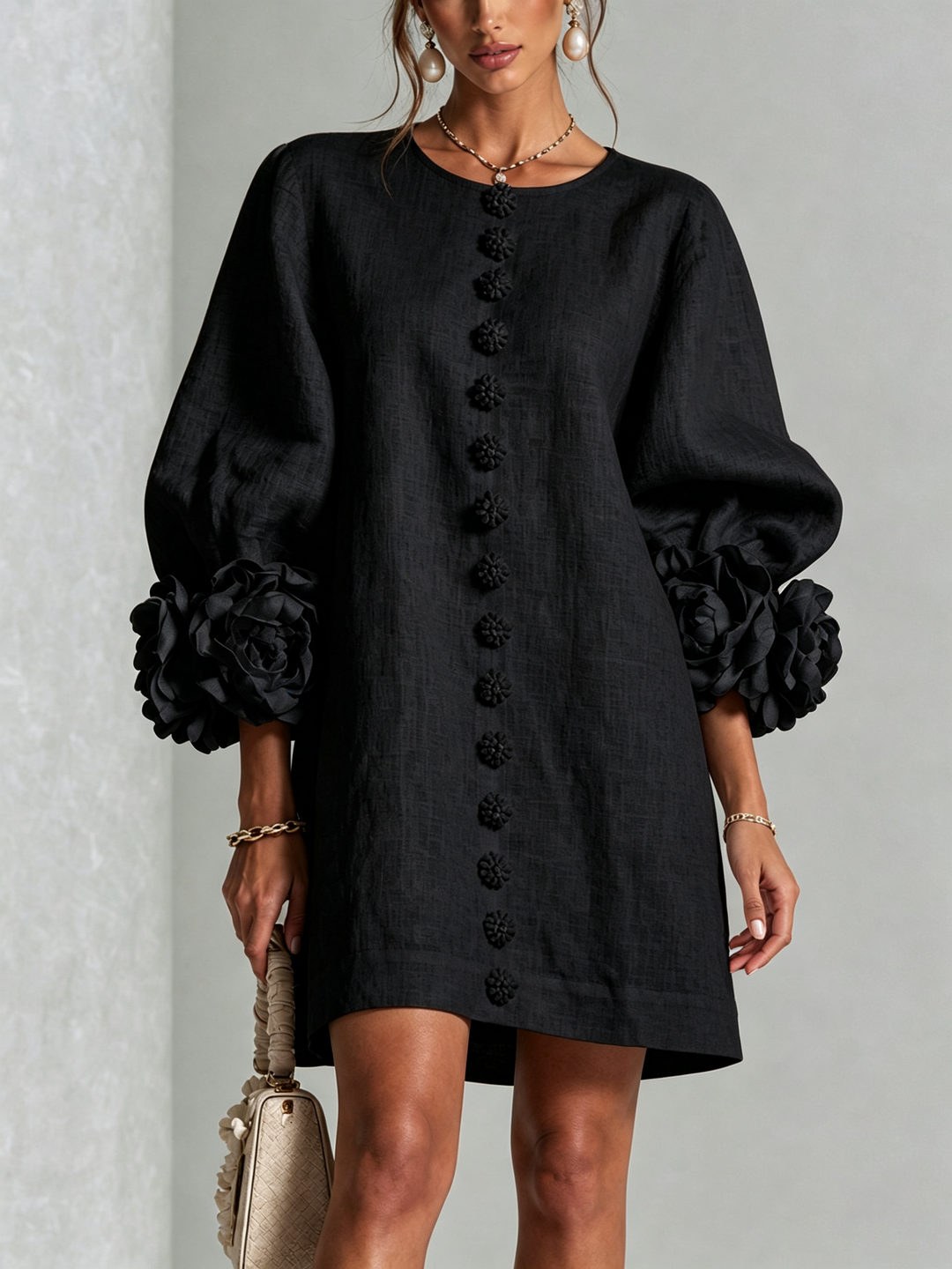 Florence™ | Robe Trapèze Courte à Fleurs et Boutons