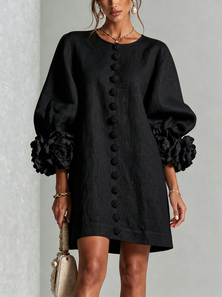 Florence™ | Robe Trapèze Courte à Fleurs et Boutons