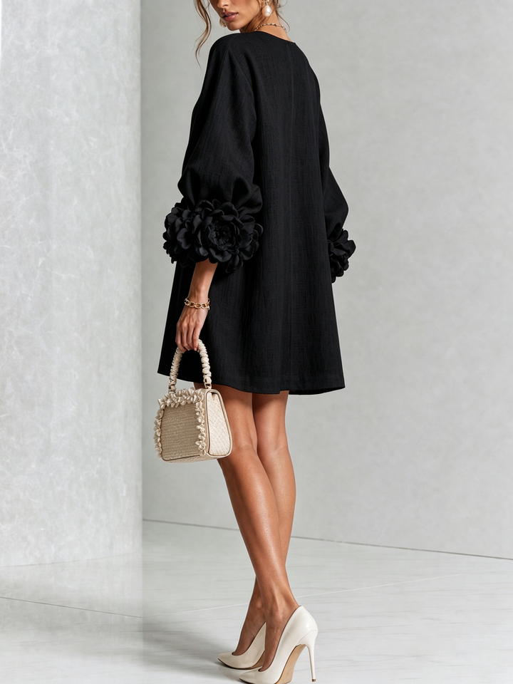 Florence™ | Robe Trapèze Courte à Fleurs et Boutons