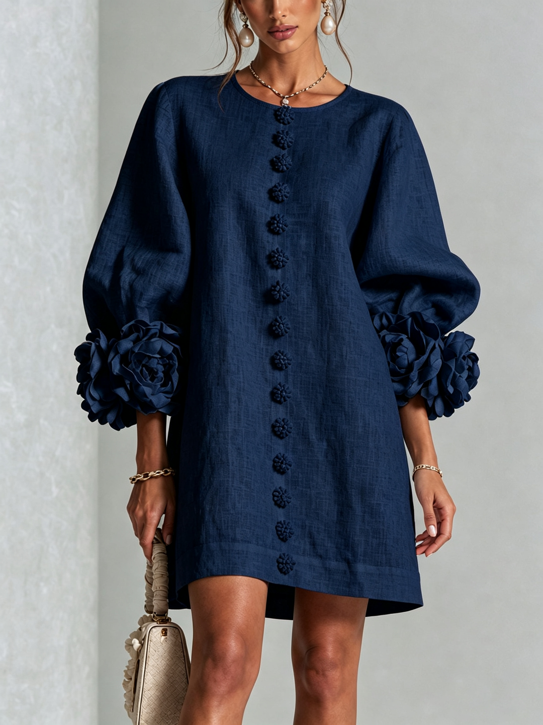 Florence™ | Robe Trapèze Courte à Fleurs et Boutons