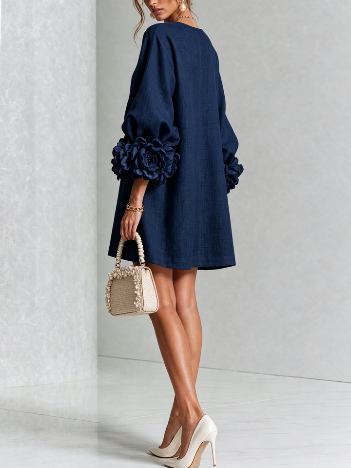 Florence™ | Robe Trapèze Courte à Fleurs et Boutons