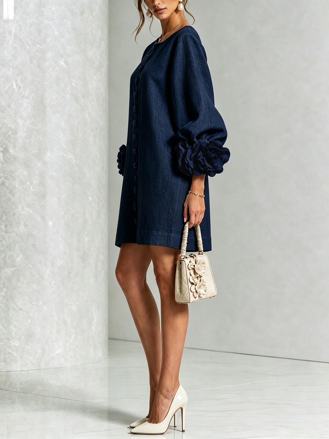 Florence™ | Robe Trapèze Courte à Fleurs et Boutons