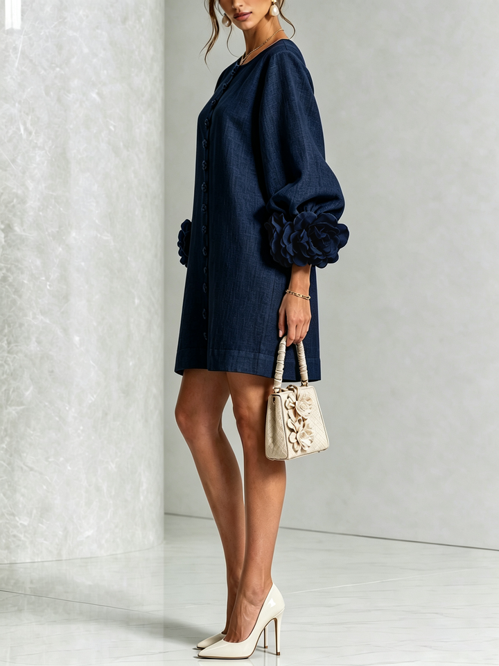 Florence™ | Robe Trapèze Courte à Fleurs et Boutons