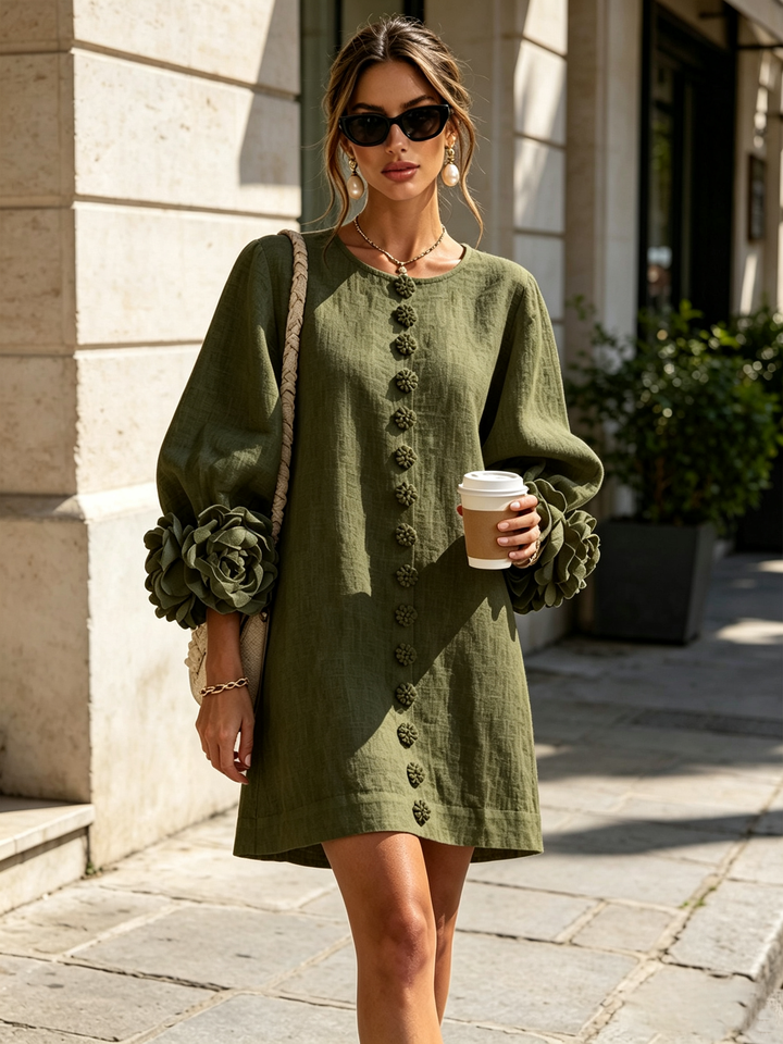 Florence™ | Robe Trapèze Courte à Fleurs et Boutons