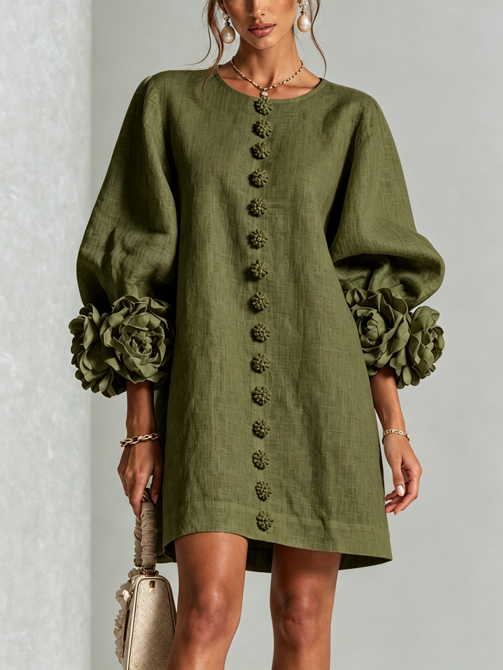 Florence™ | Robe Trapèze Courte à Fleurs et Boutons