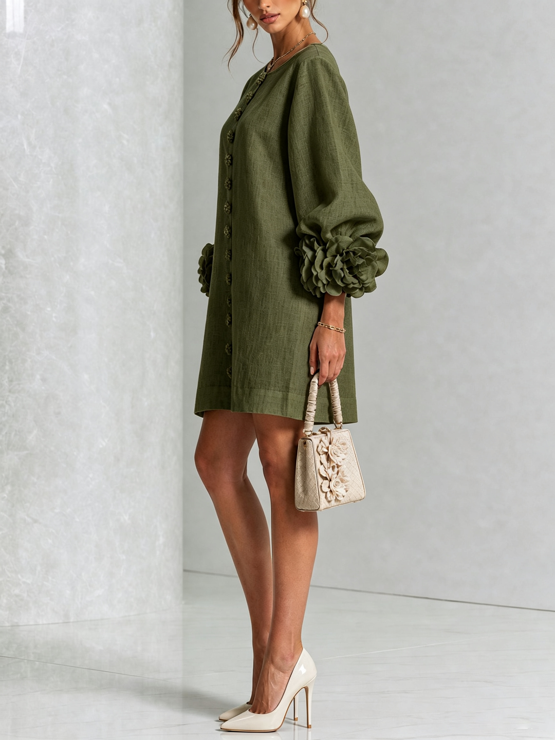 Florence™ | Robe Trapèze Courte à Fleurs et Boutons
