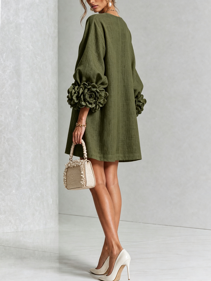 Florence™ | Robe Trapèze Courte à Fleurs et Boutons