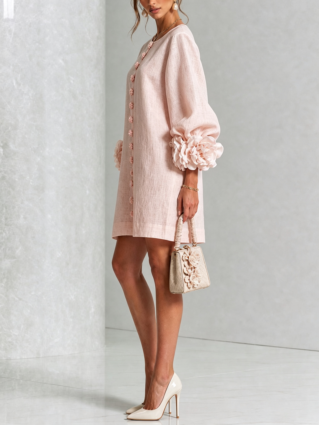 Florence™ | Robe Trapèze Courte à Fleurs et Boutons