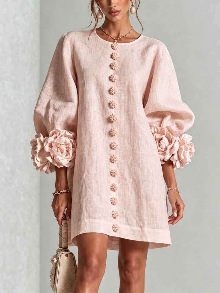 Florence™ | Robe Trapèze Courte à Fleurs et Boutons