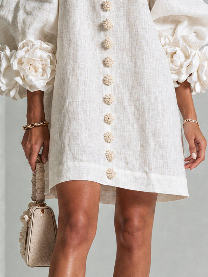 Florence™ | Robe Trapèze Courte à Fleurs et Boutons