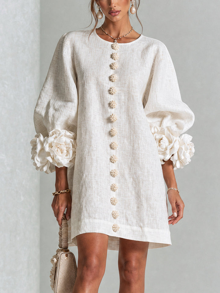 Florence™ | Robe Trapèze Courte à Fleurs et Boutons