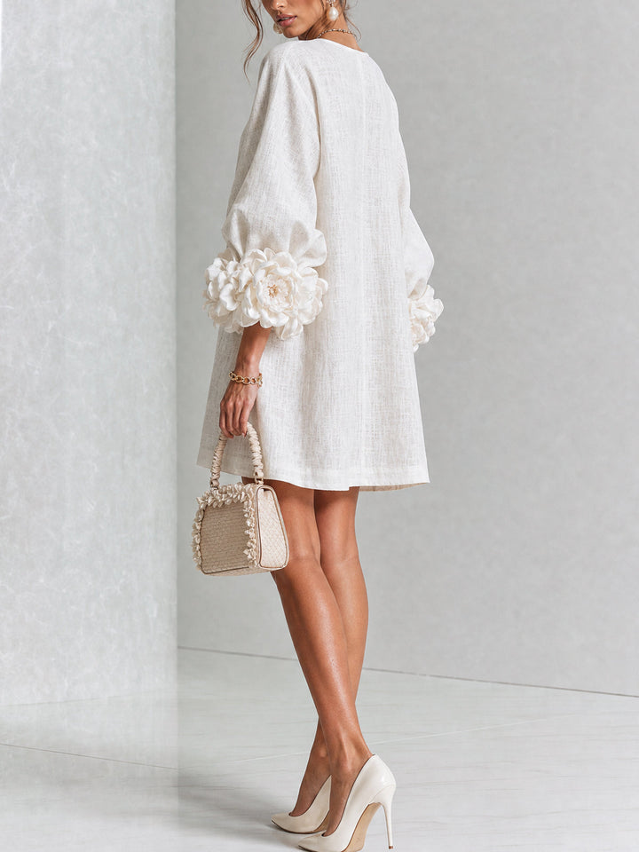 Florence™ | Robe Trapèze Courte à Fleurs et Boutons