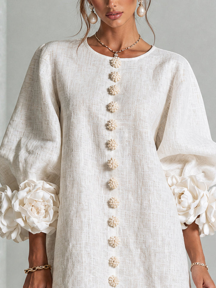 Florence™ | Robe Trapèze Courte à Fleurs et Boutons