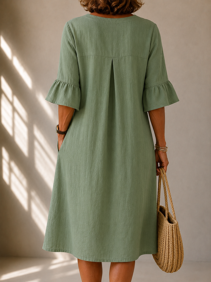 Robe Boutonnée Manches Évasées Véronique