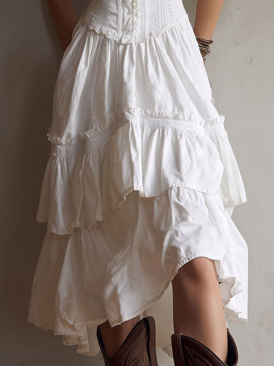 Robe Midi Bohème Rétro avec Corset