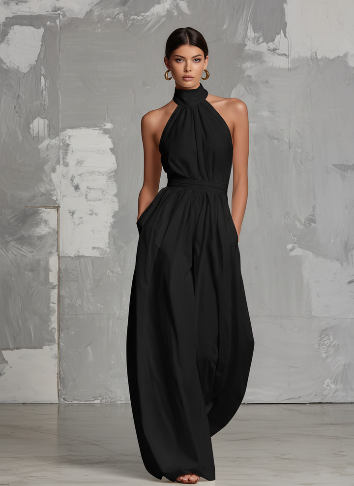 Zoltán | Elegant white woven sleeveless halter-neck jumpsuit