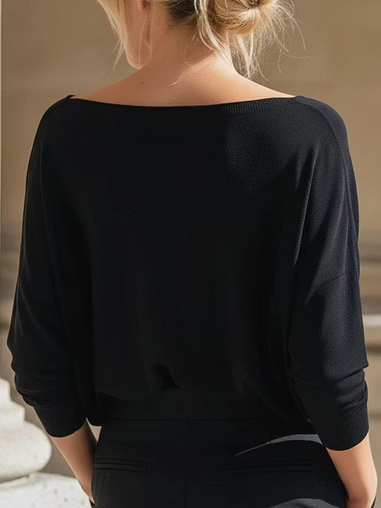 Relaxed Off-Shoulder Batwing Sleeve Knit Top