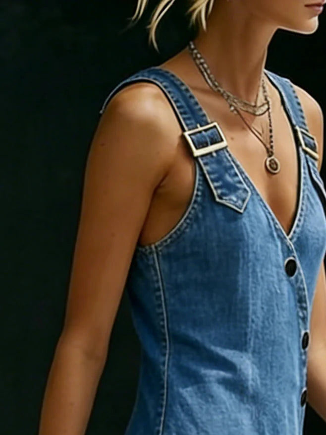 Vera | Long robe en denim avec boutons