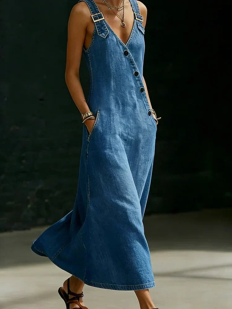 Vera | Long robe en denim avec boutons