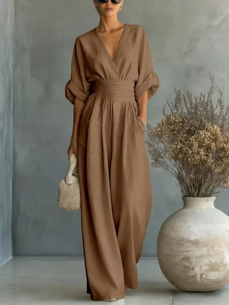 Elegant V-Neck High-Waisted Jumpsuit