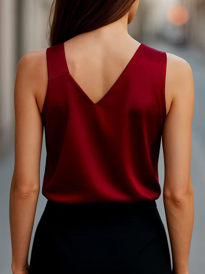 Sleek Asymmetrical Neck Satin Blouse