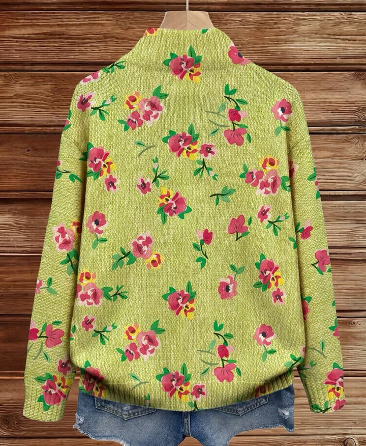 Constance™ | Cardigan Zippé Floral Rose sur Fond Lime