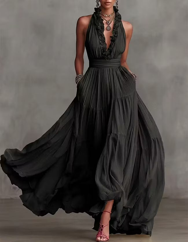 Isabella | Halter Pleated Maxi Dress