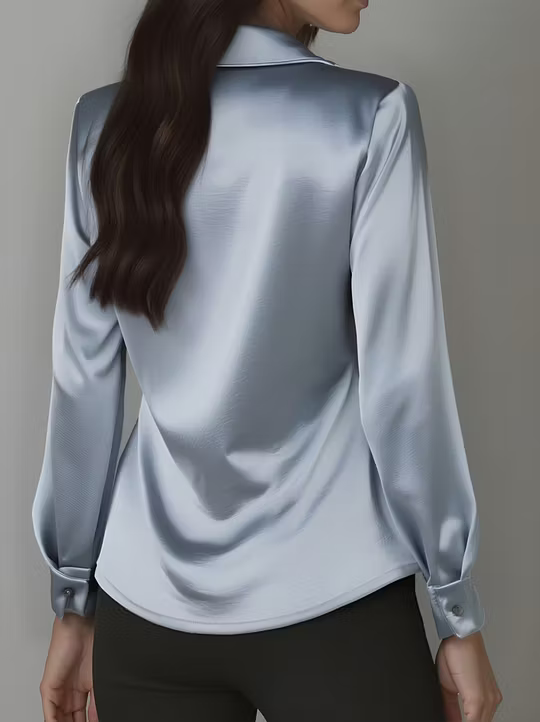 Adriana - Elegant White Satin Blouse with Draped Neckline