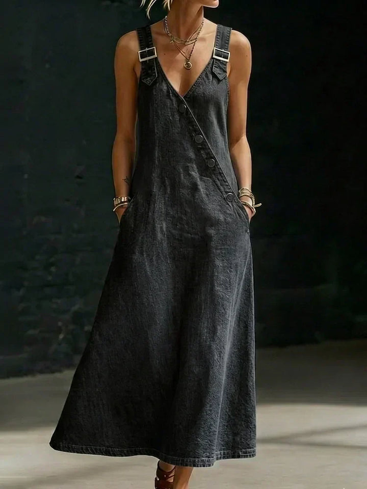 Vera | Long robe en denim avec boutons