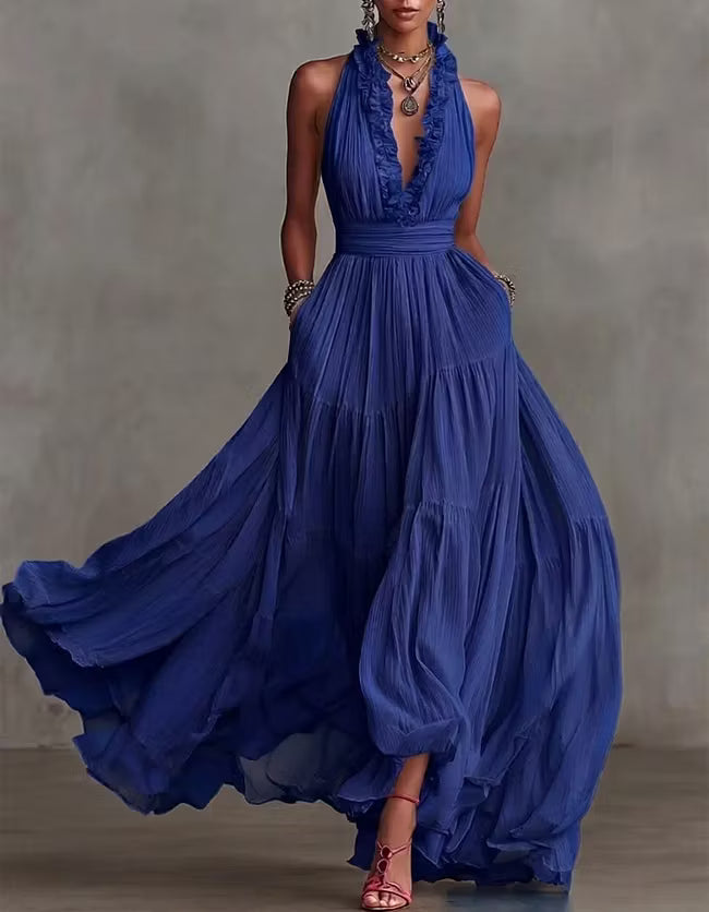 Isabella | Halter Pleated Maxi Dress