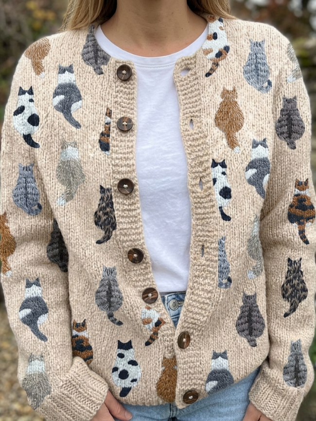 Charlotte™ | Cardigan Douillet avec Imprimé Chat