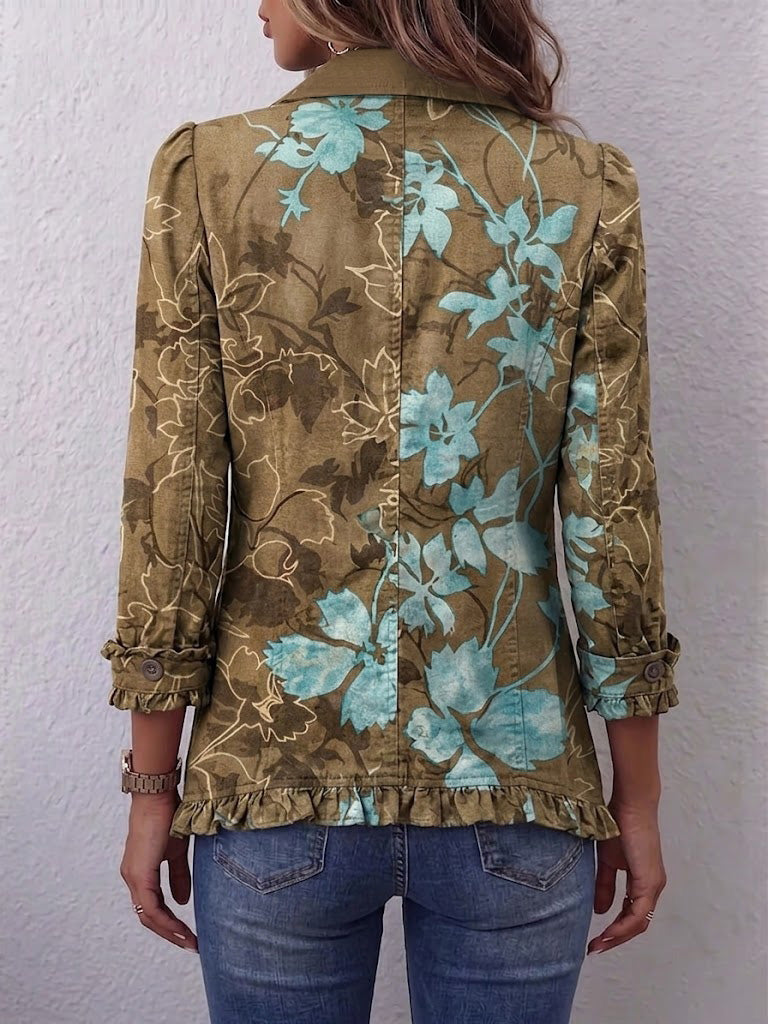 Veste Boho Dégradé Floral Vintage À Volants
