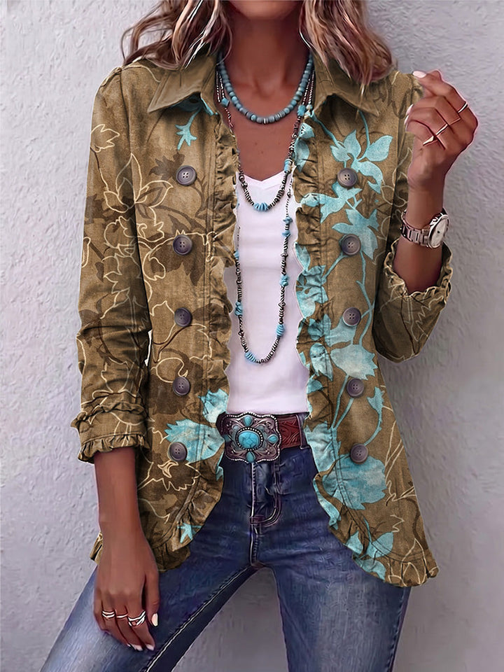 Veste Boho Dégradé Floral Vintage À Volants
