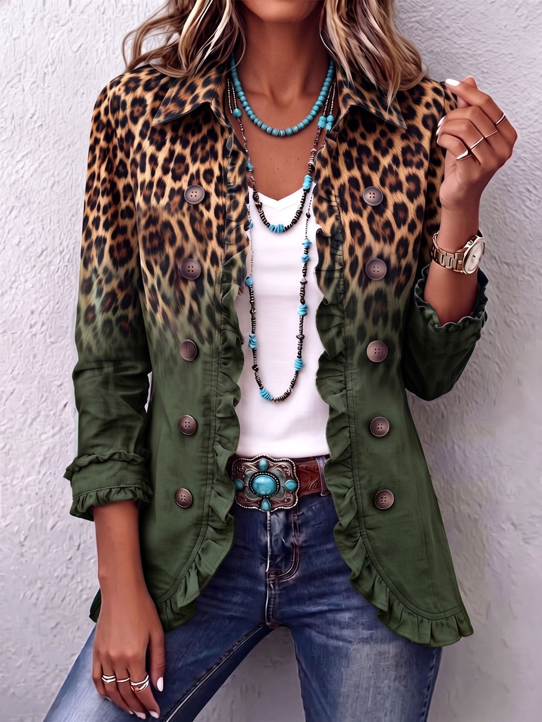 Veste Blazer Leopard Ombré avec Volants Elspeth™