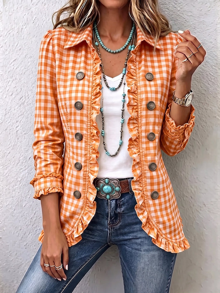 Veste Chemise à Carreaux Charlene™ avec Volants et Boutons