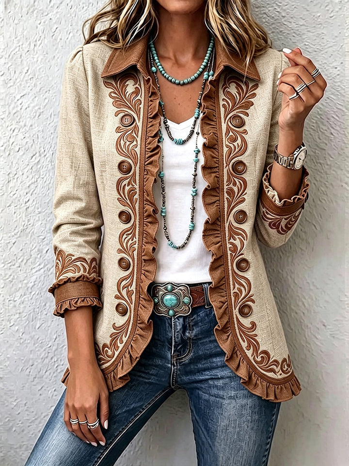 Veste Bohème Vintage à Volants et Broderie Florale