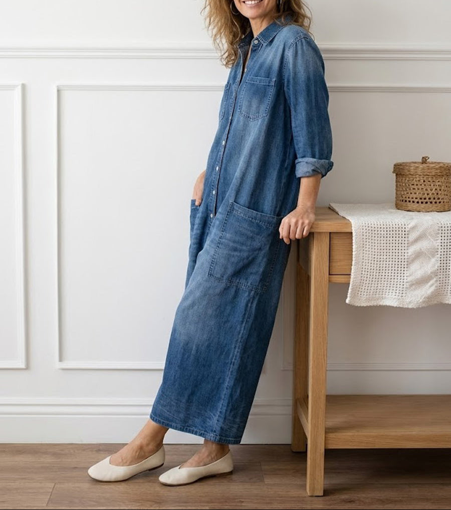 Diana | Combinaison vintage en denim doux lavé avec boutons
