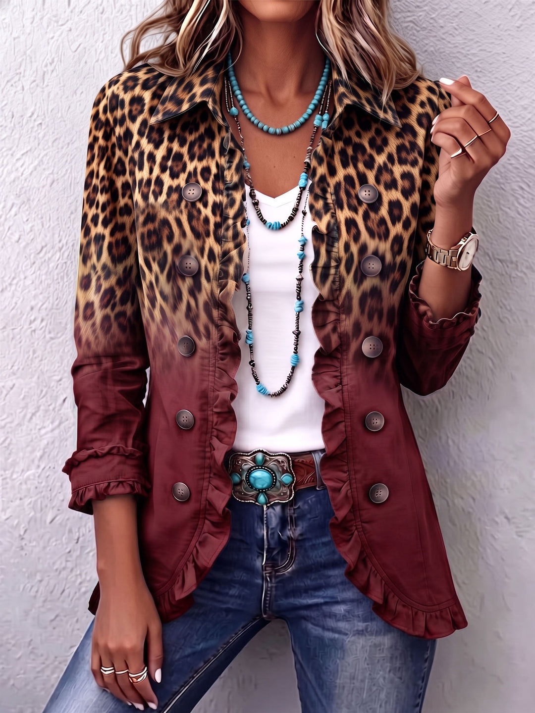 Veste Blazer Leopard Ombré avec Volants Elspeth™